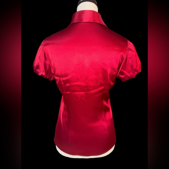 Theory Red Satin Button Up Blouse dressy casual business - Picture 3 of 6